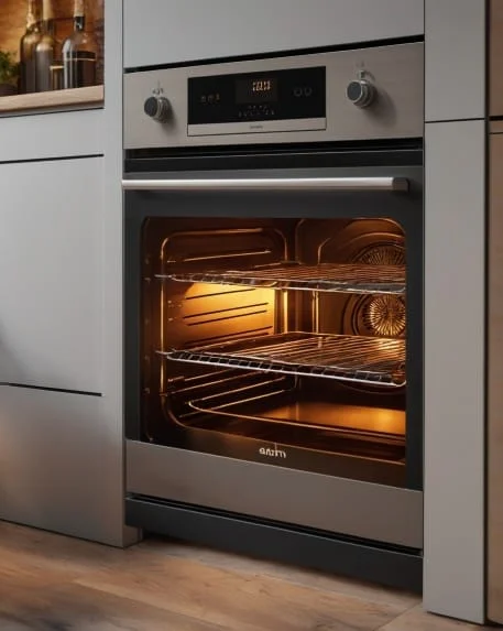 Open oven door showing the cooking cavity