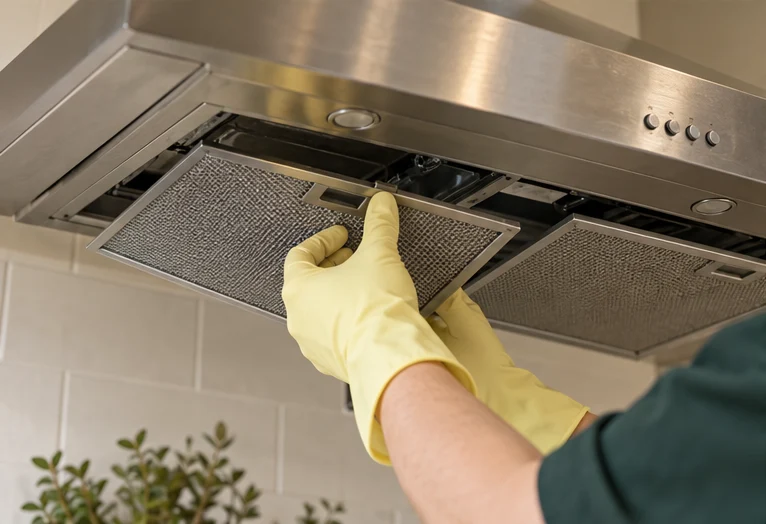 Removable extractor filter being cleaned