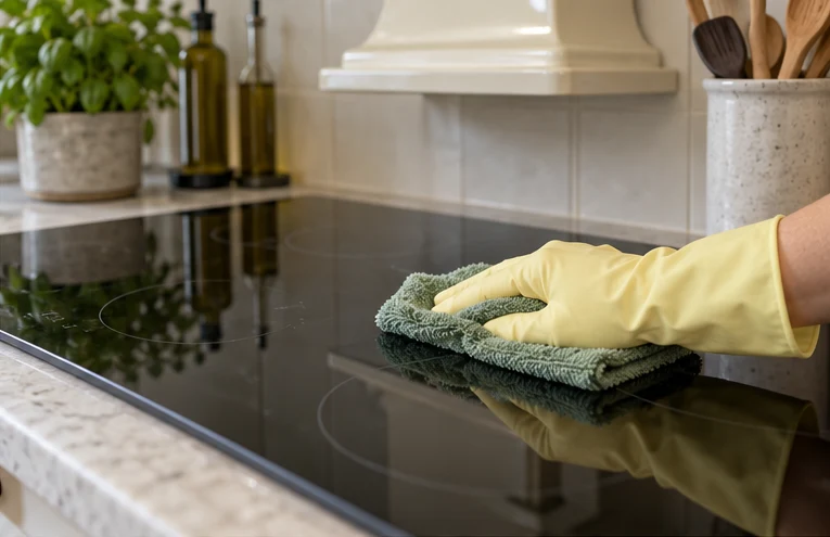 Detailed cleaning around a hob surface