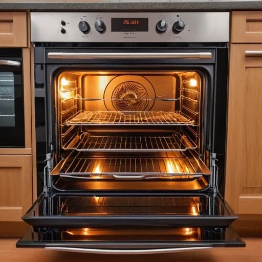 Warm-toned oven interior with visible cooking space
