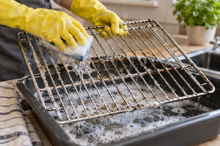Removable oven rack receiving separate cleaning