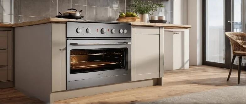 Range cooker within a clear kitchen work area