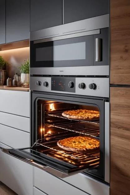 Fitted stainless oven in a kitchen setting